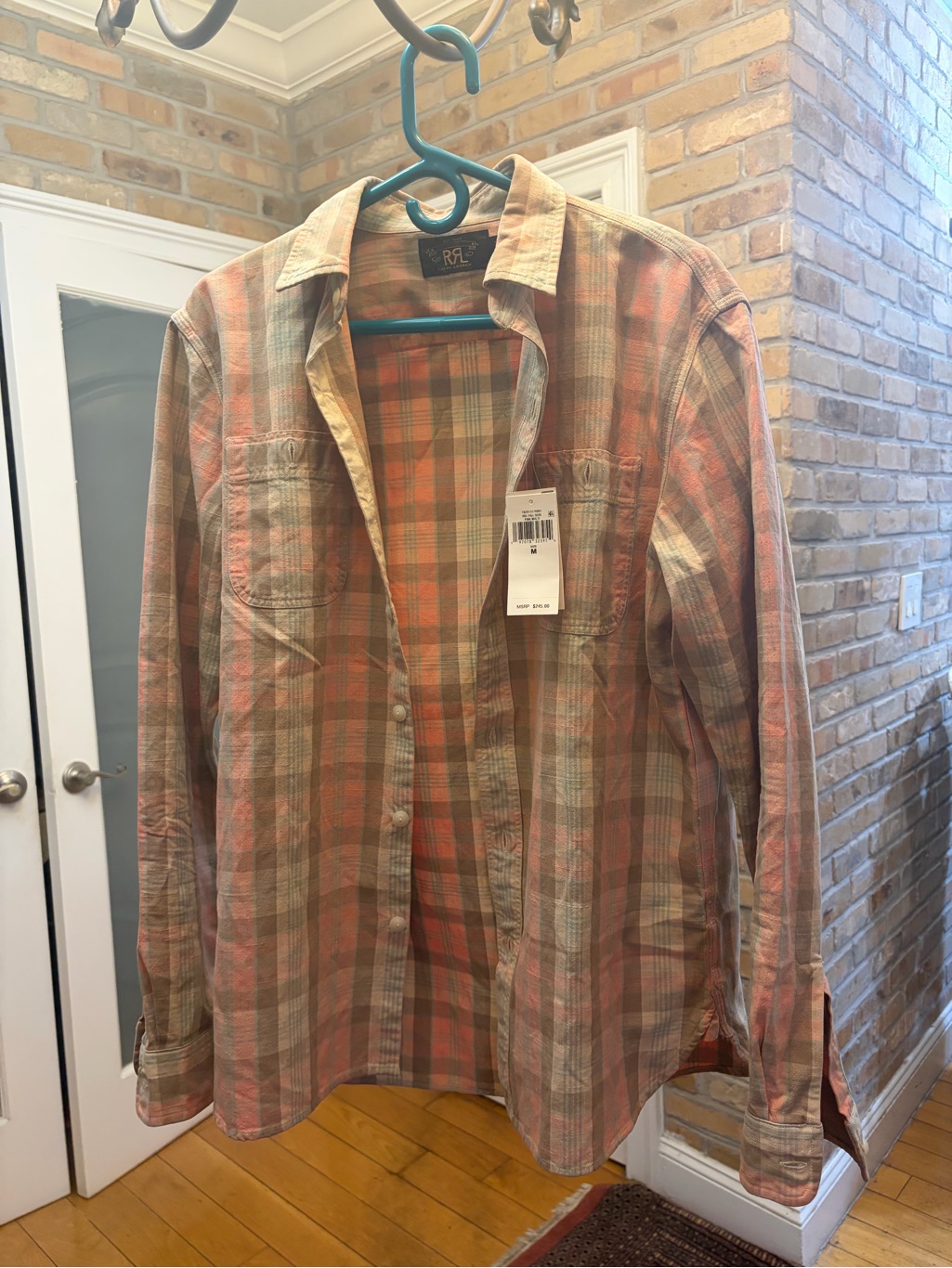 Double Rl Ralph Lauren Plaid Button-Up Shirt In Coral & Beige